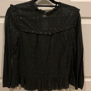 Joie black and gold spotted peplum shirt size M